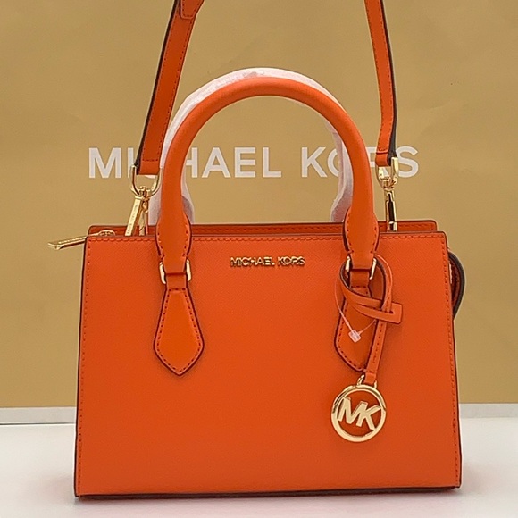 MICHAEL KORS
Sheila Small Faux Saffiano Leather Satchel Crossbody 
Poppy 
NWT - Picture 1 of 16